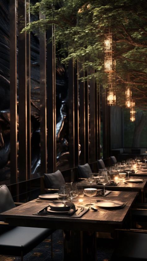 Dark Restaurant, Restaurant Table Design, Restaurant Design Inspiration, Modern Restaurant Design, Restaurant Exterior, Concept Models Architecture, Expect Nothing, Rustic Restaurant, Nice Food