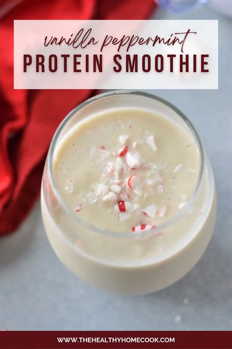 Peppermint Protein Shake, Vanilla Protein Shake Recipes, Vanilla Smoothie Recipes, Healthy Milkshake Recipes, Christmas Smoothies, Protein Drink Recipes, Winter Smoothies, Protein Milkshake, Protein Powder Smoothie