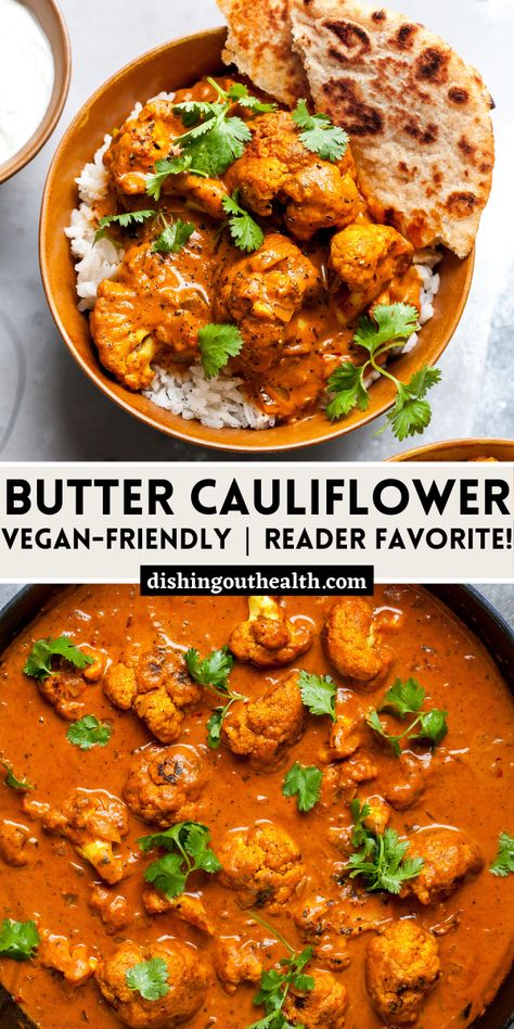 Butter Cauliflower, Cauliflower Dishes, Cauliflower Recipe, Tasty Vegetarian Recipes, Dinner Healthy, Recipes Quick, Vegetarian Dinners, Vegetarian Vegan Recipes, Indian Food Recipes Vegetarian