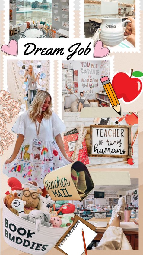 Teacher Dream Board, Teacher Dream Job, Teacher Kindergarten Aesthetic, Teacher Mood Board, Job Mood Board, Teaching Vision Board, Teacher Job Aesthetic, Elementary Education Major Aesthetic, Early Childhood Education Aesthetic