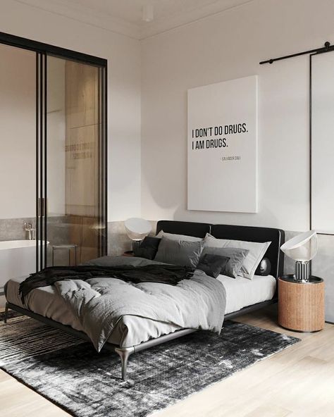 Bachelor Pad Bedroom, Bachelor Bedroom, Mens Room Decor, Mens Bedroom Decor, Modern Bedroom Ideas, Minimal Bedroom, Loft Interior, Minimalist Bedroom Design, Bedroom Setup