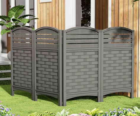 PRICES MAY VARY. SIZE - 45" (H) x 22" (W) Per ADDOK Outdoor Fence Panel, Air Conditioner Fence Set consists of 4 Resin panels,providing ample privacy space for AC units, trash cans and pool equipment in the garden.You can also add some artistic pendants to the panel，this will enhance the aesthetics of the covered area. STABLE - The ADDOK fence is equipped with metal stakes that can be deeply inserted into the ground. ensuring excellent wind resistance and preventing the outdoor privacy screen fr Hidden Garbage Cans Outdoor, Portable Fence Ideas, Hide Pool Equipment Ideas, Ac Unit Cover Outdoor, Ac Cover Outdoor, Trash Can Enclosure, Air Conditioner Fence, Pool Equipment Enclosure, Ac Unit Cover