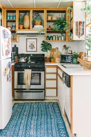 12 Bohemian Kitchens That Make Us Want to Cook While Wearing a Kaftan | Hunker Apartment Therapy, A Kitchen, The Kitchen, Apartment, Plants