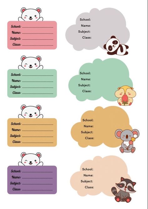 Names For Notebook, Cute Subject Labels, Name Subject Design, Name Subject Template, Name Template For Notebook, Name Stickers For School Printable, Subject Labels Template, Subject Names Designs, Subject Labels For Notebooks