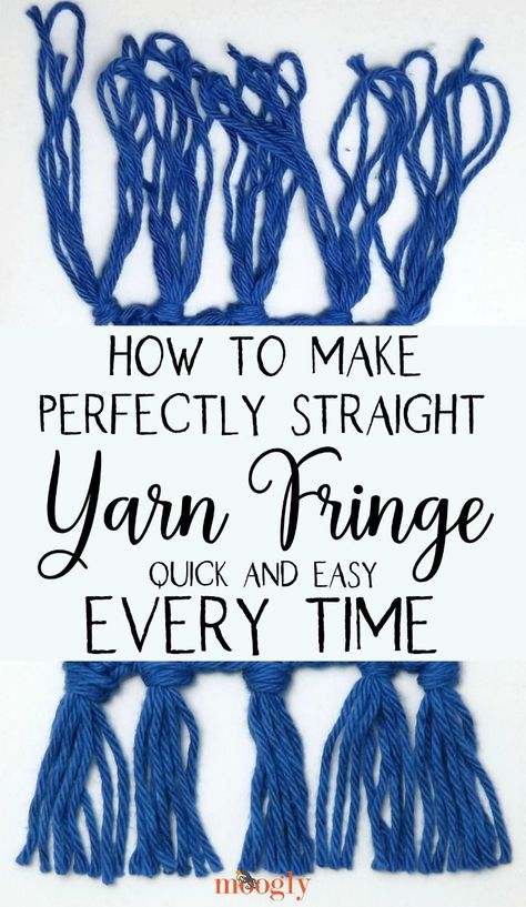 Fringe is a great finishing touch on lots of crochet and knit items but trimming it's tricky! See how to make straight yarn fringe on Moogly! #yarnspirations #mooglyblog #crafts #yarn #crochet #knitting #fringe #crafttips #crochettips #knittingtips Knitting Tutorials, Making Fringe With Yarn, Mountain Crochet, Yarn Fringe, Ribbed Crochet, Knit Items, Knitting Hacks, Crochet Hack, Crochet Fringe