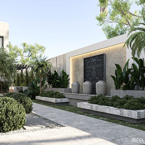 Villa Landscape Design :: Behance Villa Landscape Design, Villa Landscape, Boundary Wall, Terrace Garden Design, Compound Wall, Modern Backyard Landscaping, Courtyard Design, Front Yard Landscaping Plans, Modern Backyard