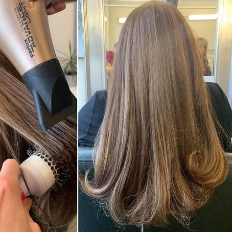 female client with long brown Enhancer System having a curly blow dry at Hair Solved Glasgow Blow Dry Round Brush, Blow Dry Hair Curls, Blow Dry Hairstyles, Blow Dry Styles, Hair Blow Dry, Date Night Hair, Blow Hair, Blowdry Styles, Long Hair Cut