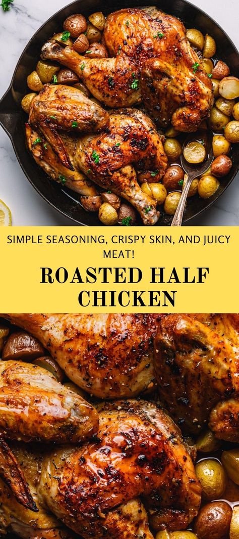 Roast Half Chicken, Simple Dinners, Chicken Roasted, Half Chicken, Lemon Thyme, Oven Roasted Chicken, Oven Chicken, Roast Chicken Recipes, Spice Rub