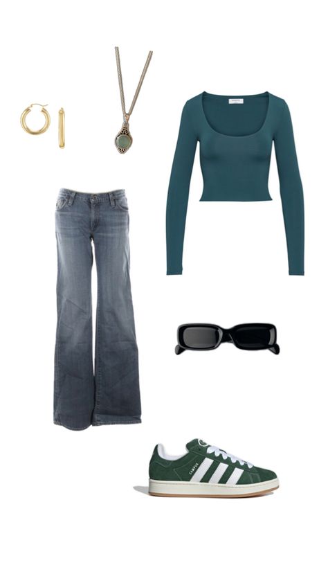 y2k green outfit aesthetic simple adida campus 00s outfit inspo Y2k Green Outfit, Green Outfit Aesthetic, Campus 00s Outfit, Green Campus, Campus Outfit, Basic Girl, Shoes Outfit Fashion, Adidas Campus, Stockholm Fashion