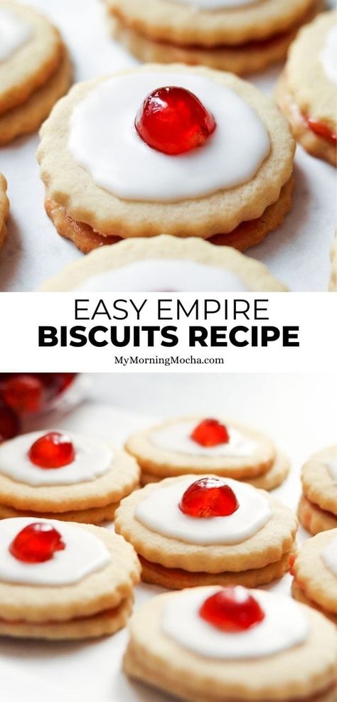 Empire Cookies Recipe, Empire Biscuits Scottish, German Biscuits Recipes, Xmas Biscuits Recipe, Biscuit Cookies Recipe, Tea Biscuits Easy, Tea Biscuits Recipes, English Tea Biscuit Recipe, Imperial Cookies