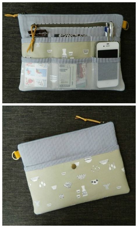 Purse organiser pattern. This is a zipper pouch that you can slip inside your main bag to keep organised. It's large enough for a tablet and keeps everything together when you switch from one bag to another. Tablet cover, purse organiser, zipper bag all in one. #BagSewingPattern #TabletCasePattern #PurseOrganiserPattern #EasySewingPattern #ZipperBagPattern Purse Organizer Pattern, Diy Sy, Pattern Purse, Sew Ins, Modern Bag, Purse Organizer, Costura Diy, Beginner Sewing Projects Easy, Purse Organization