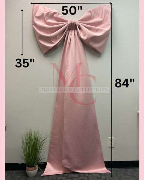 This is a giant bow, perfect for adding to a room decoration. The Matte satin bow adds a touch of elegance to any decoration theme. It's also a beautiful and thoughtful gift for bridal showers or baby showers. Details Measurements below Train Length: 84" Bow width:    50" Bow Height: 35" Material:       Matte Satin About this product: This bow is hand made and made to order, it takes 7 days to complete the orders. If you need it sooner, contact us, It ships out about 7 to 9 days. Need a smaller Giant Fabric Bow, Large Satin Bow Diy, Big Bow Decoration, Giant Bow Diy, Big Bows Diy, Diy Giant Bow, Bow Backdrop, Bow Decorations, Big Bow Dress