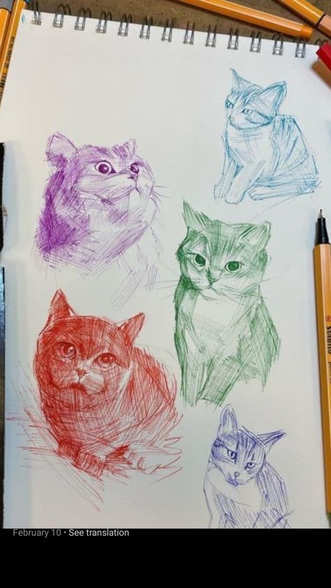 Cat Drawing Colored Pencil, Sketch Book Illustrations, Cat Colored Pencil, Surreal Sketch, Face Art Drawing, Colored Pencil Art Projects, Shadow Drawing, Color Pencil Illustration, Spiderman Art Sketch