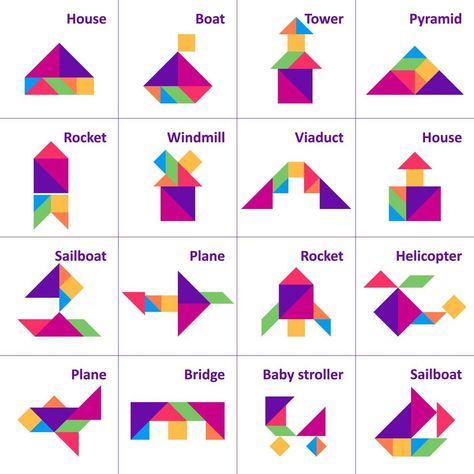 Montessori, Tangram Activities, Tangram Patterns, Visual Perception Activities, Tangram Puzzles, Montessori Diy, Puzzle For Kids, Chinese Language Learning, Art Painting Tools