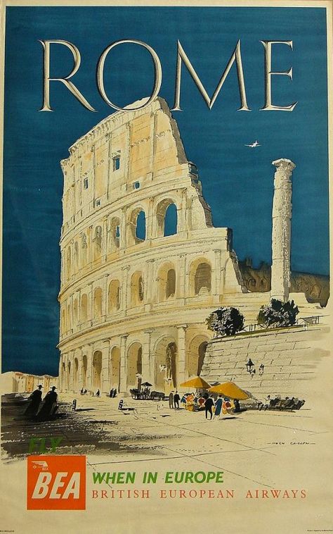 Imperial Airways, Rome Italy Colosseum, British European Airways, Vintage Airline Posters, Rome Art, Italian Posters, The Colosseum, Vintage Airlines, Island Art