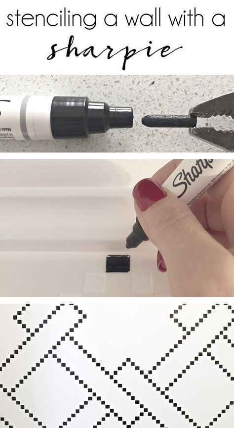 How to stencil a wall with a sharpie instead of paint Wall Upgrades, Laundry Rooms Ideas, Sharpie Wall, Apartment Wallpaper, Bathroom Unique, Painted Bedroom, Doodle Wall, Stencil Wall, Wall Stencil Patterns