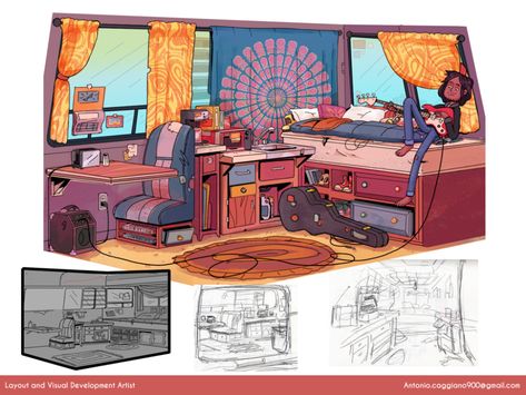 Home page 2019 - Antonio Caggiano - Character Design, Visual Development Artist Principles Of Animation, Vis Dev, Props Concept, Character Model Sheet, Character Model, Grandmas Kitchen, Perspective Art, Model Sheet, Artist Portfolio