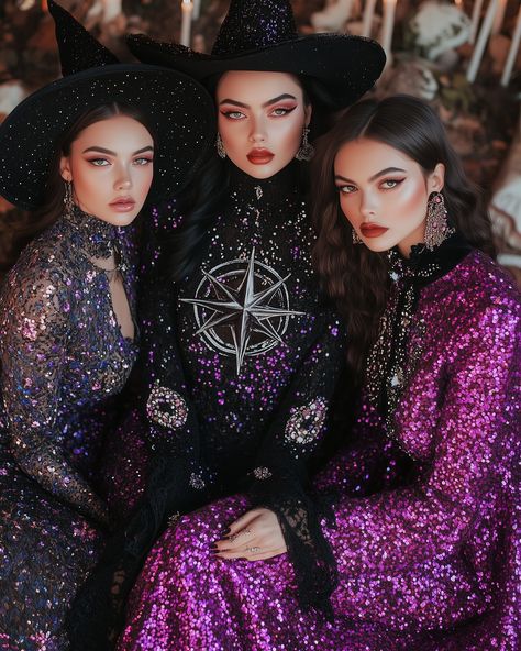 Sparkly Witch Craft 🧙🏻‍♀️✨💖 Glamour Witch Costume, 90s Witch Costume, Coven Halloween Costume, Witch Costume Aesthetic, 70s Witch, Disco Witch, Glamour Witch, Retro Witch, Witch Craft