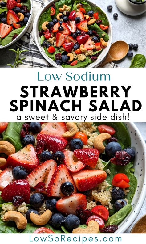 Low Sodium Strawberry Salad Lemon Vinaigrette Dressing Recipe, Salt Free Diet, Low Sodium Recipes Heart, Strawberry Salad Recipe, Lemon Vinaigrette Dressing, Heart Healthy Recipes Low Sodium, Vinaigrette Dressing Recipe, Strawberry Spinach Salad, Low Salt Recipes