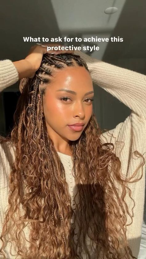 Protective Hairstyles: How to Get This Look Goddess Braids With Curls, Colors Braids, Boho Goddess Braids, Creative Braids, Braids Blonde, Boho Braided Hairstyles, Braiding Hair Colors, Short Box Braids Hairstyles, Goddess Braids Hairstyles