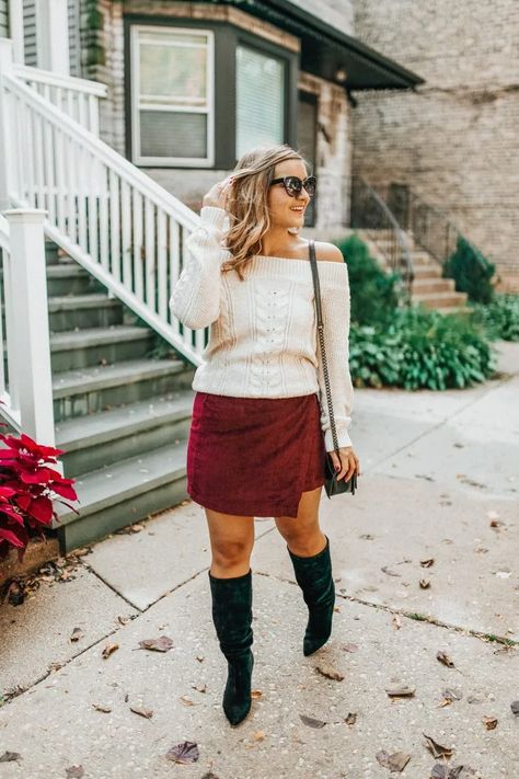 Petite Fall Outfits, Petite Winter Outfits, Red Wrap Skirt, Fall Textures, Wrap Skirt Outfit, Corduroy Skirt Outfit, Petite Bloggers, Winter Skirt Outfit, Petite Fashion Tips