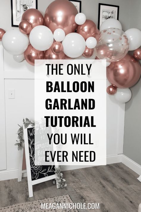 Balloon Ideas No Helium, How To Make Bridal Shower Backdrop, Balloon Arch On Backdrop Stand, How To Put A Balloon Arch Together, How To Build Balloon Garland, How To Set Up Balloon Arch, Small Balloon Arch Diy, Balloon Swag Diy, Making Balloon Garland Videos