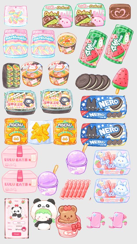 Kawaii Food Art Drawing, Mini Food Drawings, Paper Food Ideas, Paper Duck Kitchen, Paper Duck Bedroom, Paper Food Printable, Paper Duck Stuff, Paper Duck Food, Kawaii Food Drawings