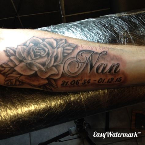 #Nan & #Rose #Tattoo by #Magic Nan Memorial Tattoo, Nan Tattoos Memories, Nan Tattoo Ideas, Rose Grandma Tattoo, Roses With Names Tattoos For Men, Rose Quote Tattoo Forearm, Grandma Tattoo In Memory Of Rose, Nan Tattoo, Name Tattoos On Arm