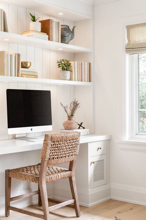 Workspace At Home, Shiplap Wall, Cozy Home Office, Office Nook, Office Guest Room, Working Remotely, Workspace Inspiration, Small Home Office, Craft Room Office