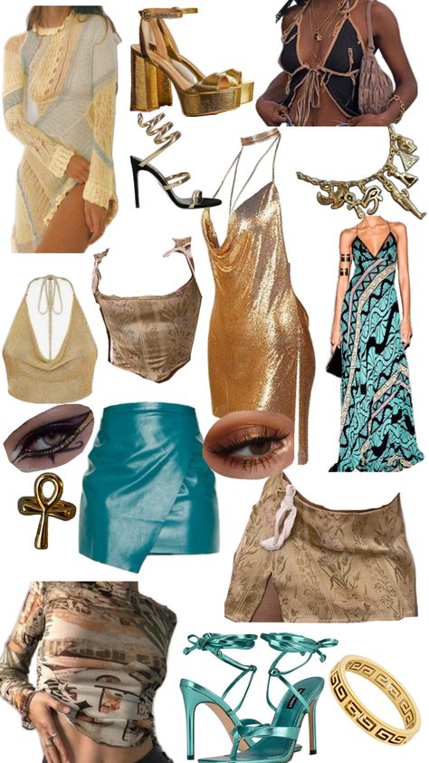 An outfit inspired by the Egyptians colour palette and with the inspiration of Cleo De Nile Egyptian Outfit, Monster High Halloween Costumes, Egypt Outfits, Cleopatra Halloween Costume, Cleopatra Halloween, Monster High Halloween, Trio Costumes, Egyptian Clothing, Monster High Clothes