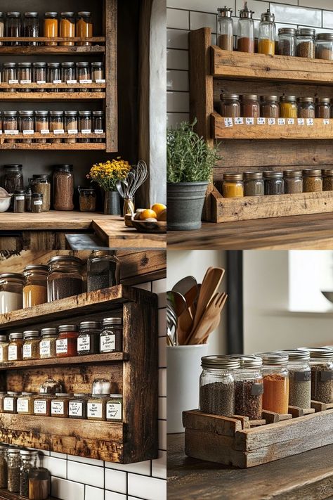 Build a rustic spice rack from recycled wood for a sustainable and stylish kitchen! A perfect DIY project for home cooks. #DIYSpiceRack #RecycledWood #EcoFriendlyKitchen Rustic Spice Rack, Diy Spice Rack, Diy Spices, Eco Friendly Kitchen, Diy House Projects, Stylish Kitchen, Spice Rack, Recycled Wood, Outdoor Kitchen