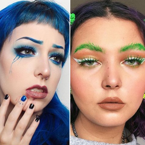 Matching Your Eyebrows and Eye Makeup Is Instagram's Latest Beauty Trend — See Photos | Allure Color Eyebrows To Match Hair, Colorful Eyebrows Makeup, Colored Brows Makeup, Color Eyebrows Makeup, Dyed Eyebrows Colors, Creative Eyebrows, Fun Eyebrows, Eyebrows With Eyeshadow, Colored Eyebrows Makeup