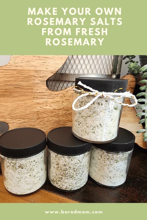 make your own fresh rosemary herb salts Rosemary Gift Ideas, Rosemary Salt Gift, Rosemary Salt Recipe, Herb Salts, Rosemary Bush, Herb Salt, Savory Jam, Rosemary Salt, Salt Gifts