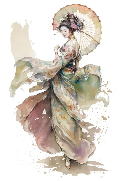 Geisha Artwork, Beauty Clipart, Dancing Clipart, Chinese Drawing, Dance Artwork, Dancing Art, Geisha Art, Traditional Dance, Feminine Art