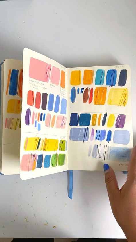 justnoey on Instagram: A sneak peek inside my colour and art materials sketchbook. This is something I have started to document in the last few months in a… Colour Palette Sketchbook Page, Colour Swatches Sketchbook, Painting Color Palette, Sketchbook Photography, Coloring Journal, Different Art, Color Study, Caran D'ache, Artist Sketchbook