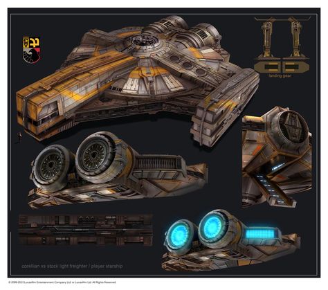 Star Wars the Old Republic concept art- SWTOR Corellian xs stock light freighter scoundrel falcon Xs Stock Light Freighter, Star Wars Smuggler Ship, Star Wars The Old Republic Ships, Star Wars Old Republic Ships, Star Wars Light Freighter, Swtor Ships, Swtor Smuggler, Old Republic Ships, Star Wars Cargo Ship