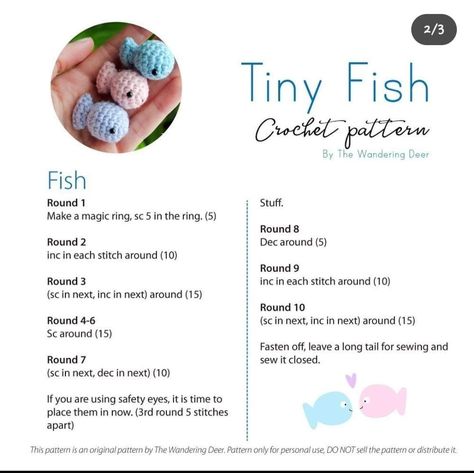 Crochet Tiny Fish Free Pattern, Mini Crochet Projects Free Pattern, Crochet Patterns Written, Small Crochet Patterns, Mini Crochet Animals, Crochet Fish Patterns, Fish Crochet, Crochet Project Free, Crocheted Animals