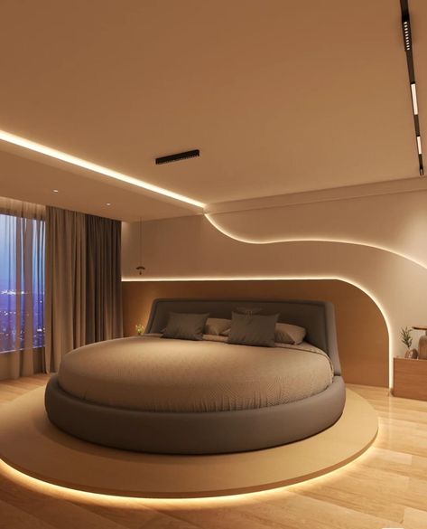 Unique Bedroom Design Awesome, Round Bed Designs Bedrooms, Round Bed Aesthetic, Circle Bed Aesthetic, Round Bed Designs, Circular Bedroom, Circular Bed, Round Bedroom, Circle Bed