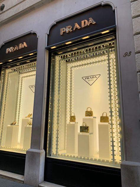 Prada Store Aesthetic, Prada Makeup, Prada Brand, Prada Store, Prada Aesthetic, Italy Shoes, Heels Gold, Luxury Aesthetic, Store Design Interior