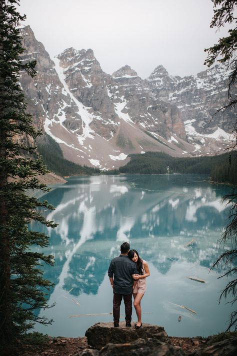 Carefree Banff Engagement Photos | Eric Cheng Photography Lake Moraine Photoshoot, Canada Engagement Photos, Engagement Photos Banff, Banff Photoshoot Couple, Banff Pre Wedding Shoot, Lake Louise Photo Ideas, Mountain Lake Photoshoot, Banff Couple Photos, Banff Picture Ideas