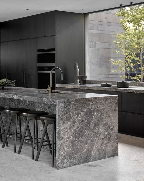 Mim Design (@mimdesignstudio) • Instagram photos and videos Dark Grey Marble, Mim Design, Modern Kitchen Ideas, Moody Interiors, Park House, Interior Design Awards, Front Rooms, Black Kitchen, Luxury Homes Dream Houses