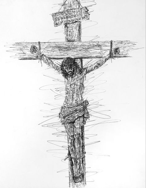 Micron pen scribble of Jesus on the cross. Pen Scribble Art, Black Ink Art, Scribble Drawing, Micron Pen, Scribble Art, Pen Art Drawings, Jesus On The Cross, Pen Art, The Cross