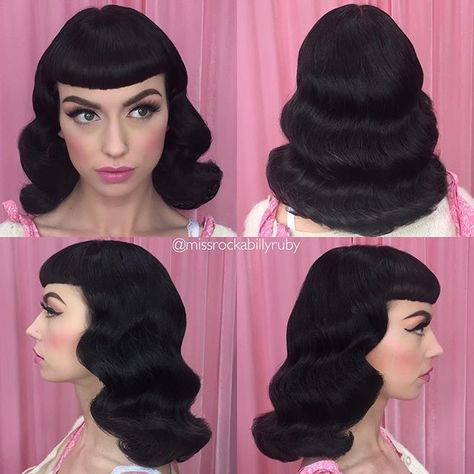 Total Bettie Page vibes with @bryona_ashly today! Shooting for @pinupgirlclothing 💗💗💗 Hair by me #missrockabillyruby and makeup by @erikareno_artistry 💗💗💗#pinuphair #pinup #vintagehair #hairbymissruby #bettiepage Pinup Bangs, Vintage Hairdo, Bryona Ashly, Pinup Hairstyle, Pin Up Bangs, Bettie Bangs, Drag Hair, Betty Bangs, New Look Ideas