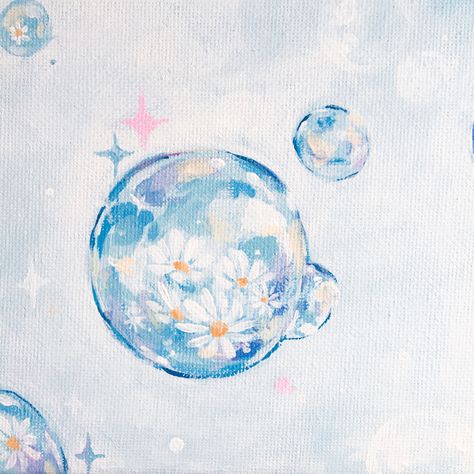 Blue Bubbles Aesthetic, Aesthetic Bubbles, Bubbles Aesthetic, Bubble Aesthetic, I Feel Happy, Bubble Drawing, Cute Paintings, Small Canvas Art, Soap Bubbles