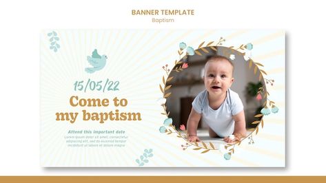 Free PSD cute flat design baptism banner... | Free Psd #Freepik #freepsd #naming-ceremony #flat-banner #baptism #church-banner Christening Banner, Baptism Banner, Church Banner, Youtube Banner Template, Adoption Certificate, Facebook Banner, Special Images, Naming Ceremony, Banner Sizes