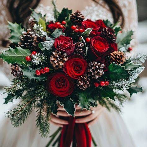 8 Festive Christmas Wedding Bouquet Ideas – A Must-See Guide - Yeah Weddings November Christmas Wedding, New Years Wedding Bouquet, December Wedding Inspiration, Christmas Wedding Poinsettia, Christmas Bride Bouquet, Red And White Winter Wedding, Christmas Time Wedding Ideas, Christmas Wedding Simple, December Wedding Flowers Bridal Bouquets