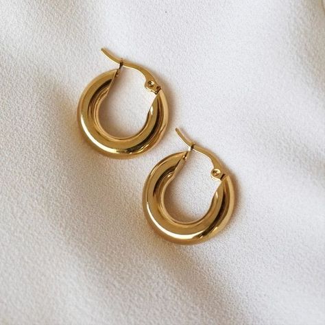 Earrings, Accessories, Jewelry, Gold, Amazon Thick Gold Hoop Earrings, Thick Gold Hoops, Thick Hoop Earrings, Minimalist Vintage, Chunky Hoop Earrings, Gold Filled Hoops, Hoops Earrings, Waterproof Jewelry, Large Earrings