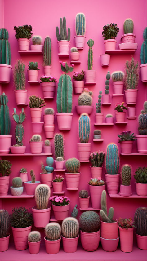 Succulent love, #cactus love, pink love, #pink cactus succulent love on a pink wall -- oh, my. #succulents #pinkpots #pink #garden Pink Pots, Succulents Wallpaper, Pink Cactus, Red Carpet Outfits, Plant Wallpaper, Pink Garden, Mobile Wallpapers, Pink Wall, Iphone Background Wallpaper