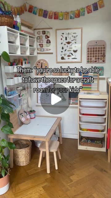 Chantelle on Instagram: "Yes I’m absolutely fortunate to be able to create a space for my children to learn and be creative but did you know that this space I often share on here is actually a very small corner in our kitchen. It was a temporary fix as we didn’t have the funds to do what we wanted to do (built in fridge/freezer, double oven and open pantry) so I created this little corner. It’s great because the clean up is quick and easy with it being so close to the kitchen and my boys just love to be on here as the kitchen/ dining area is out r most loved in part of the home.   Would you find a corner in your home to create a space they can craft?  #craftcorner #kidscrafts #kidscraftideas #kidscraftcorner #smallspaces #makingthemostofasmallhome #educationalprints #ikeacraftstorage #ikea Toddler Art Corner, Kids Craft Area Art Corner, Craft Corner For Kids, Kids Learning Corner At Home, Art Corner For Kids, Playroom Art Area, Small Playroom Ideas Space Saving, Kids Corner In Living Room, Kids Art Corner