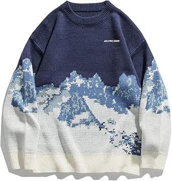 Aelfric Eden Snow Mountain Sweater Men Casual Knitted Sweater Oversized Graphic Pullover Sweater Mountain Sweater, Casual Knitted Sweater, Hippie Top, Aelfric Eden, Sweater Oversized, Graphic Sweaters, Sweater Oversize, Snow Mountain, Oversized Knitted Sweaters